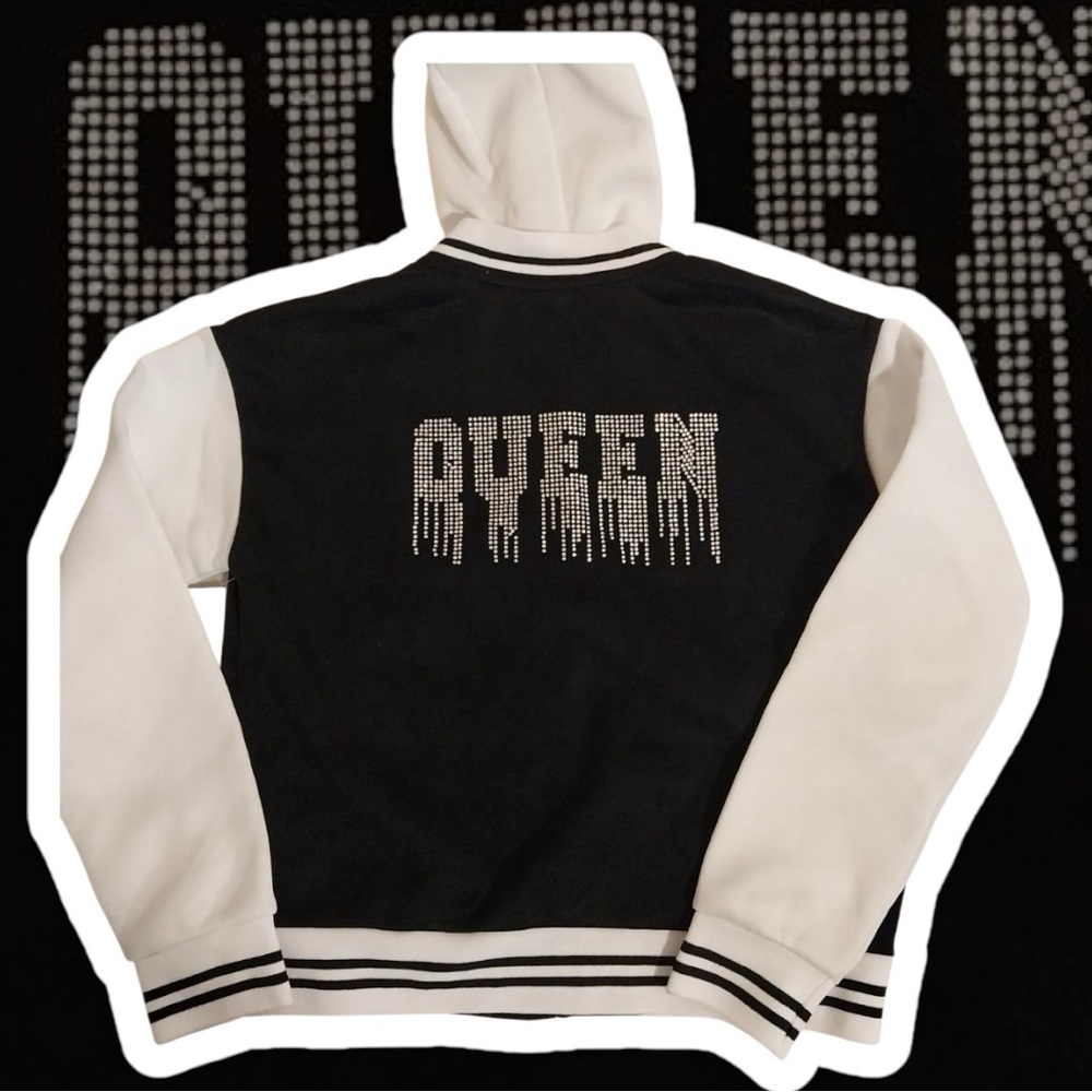 Stella Tweed Girls Size 16 Varsity Jacket Queen Black White Bling
